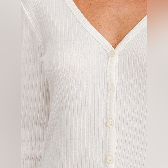 SALE! 032. WOMEN'S LONG SLEEVE BUTTON UP RIBBED CARDIGAN - WHITE - Picture 2 of 4